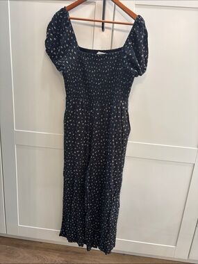 American Eagle Outfitters Black Floral Smocked Jumpsuit